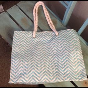 Chevron Pattern Woven Tote Bag W/Rope Straps